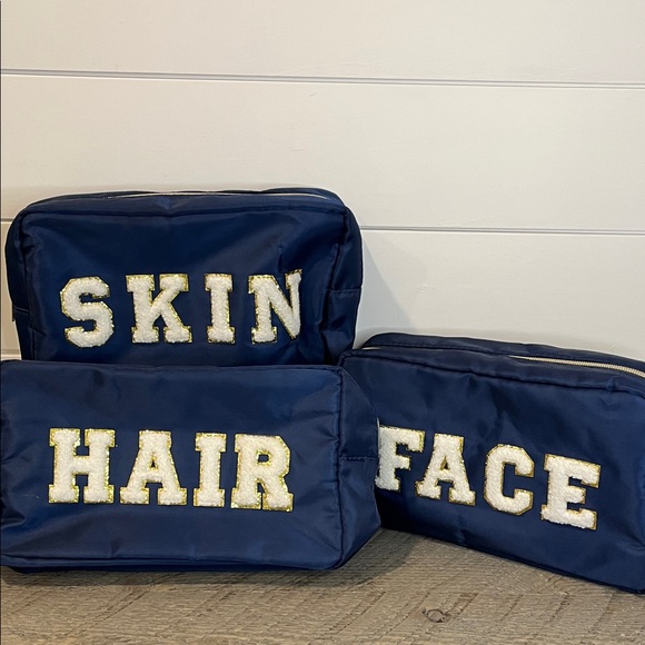 Handbags - 3 Pcs Preppy Makeup Bags Chenille Letter Cosmetic Travel Bags